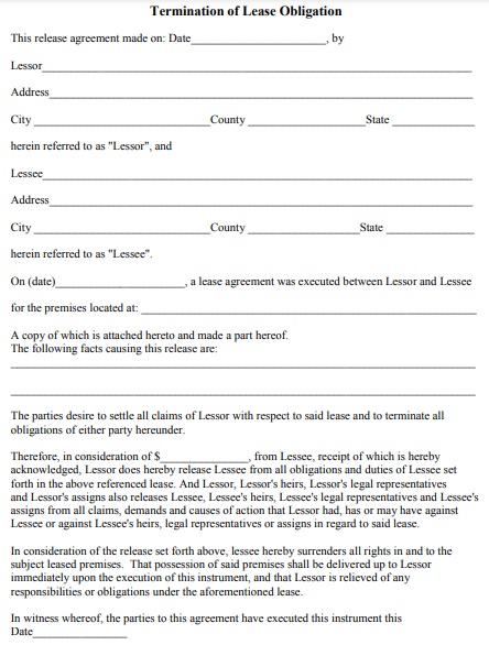 termination of lease obligation form