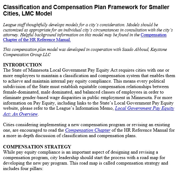 compensation plan for small cities