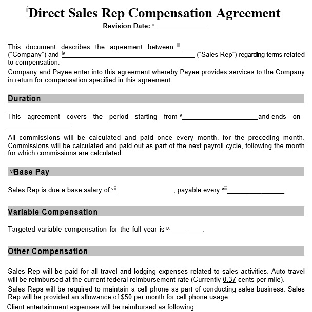 direct sales rep compensation agreement