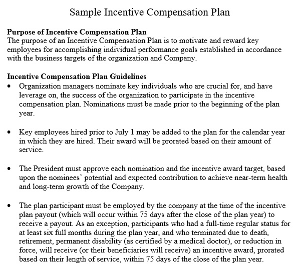 sample incentive compensation plan