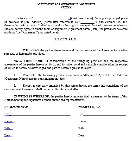 amendment to consignment agreement template