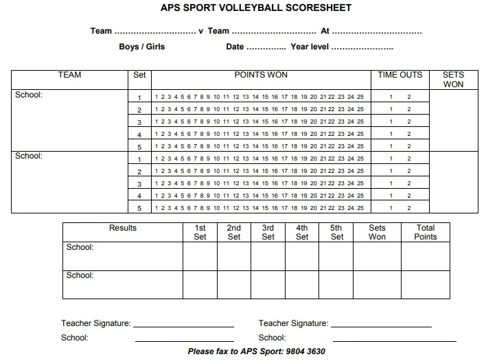 Free Printable Volleyball Scoresheet Templates Excel Word PDF