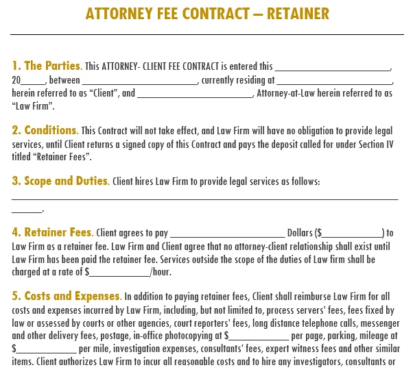 attorney fee contract agreement retainer template