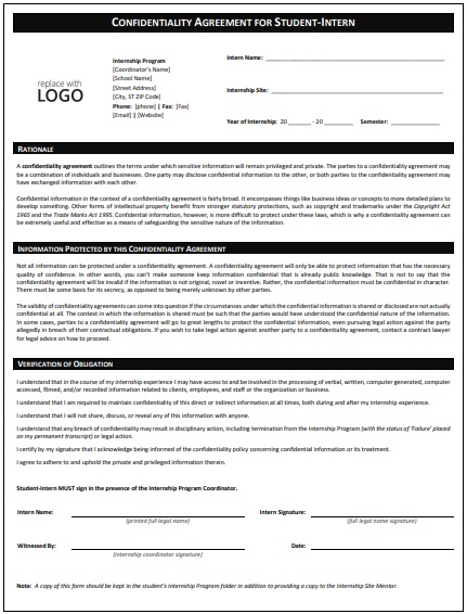 confidentiality agreement for student interns