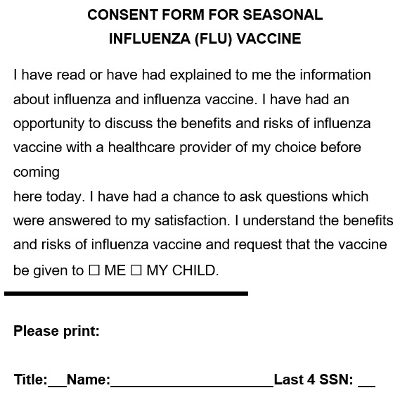 consent form for seasonal influenza flu vaccine