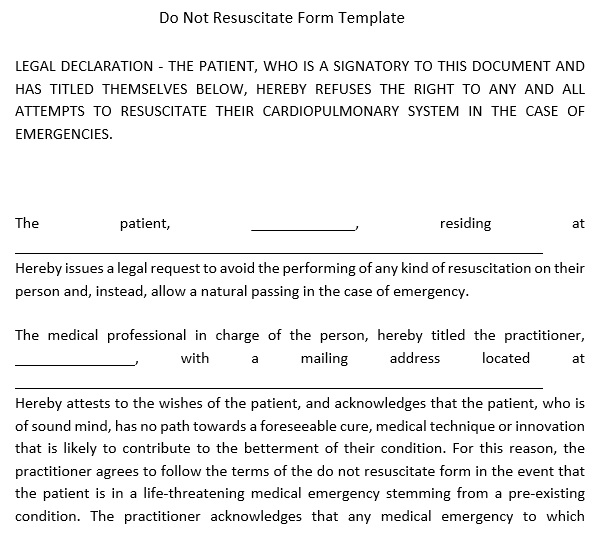 do not resuscitate form template