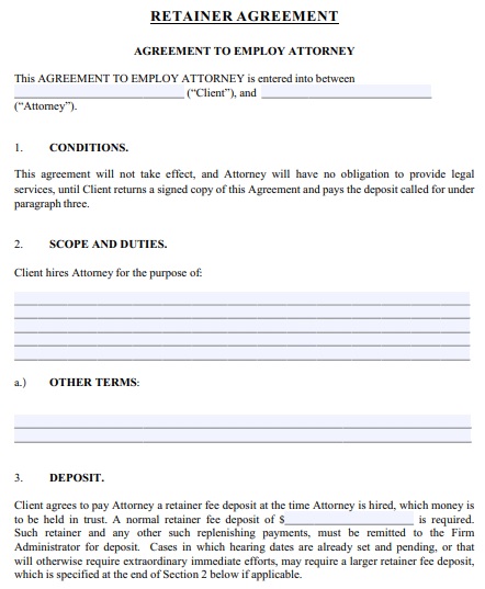 free attorney retainer agreement form