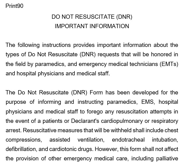 free do not resuscitate order form
