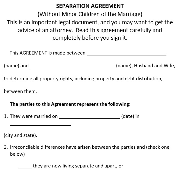 free marriage separation agreement