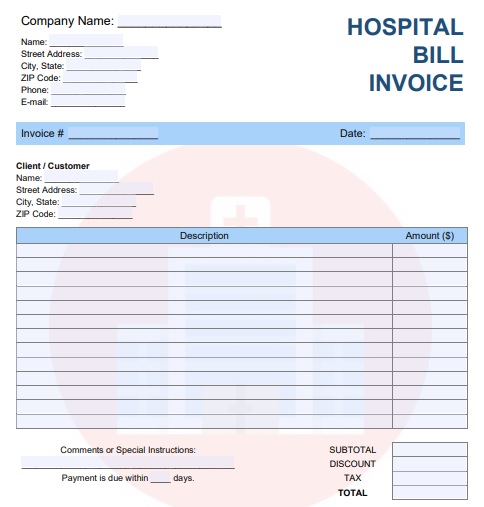 hospital bill invoice template