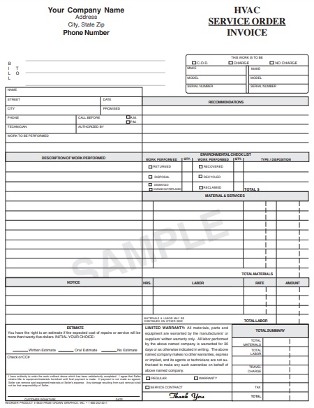 hvac service order invoice template