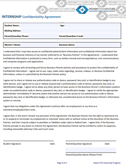 internship confidentiality agreement template