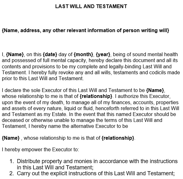 last will and testament example