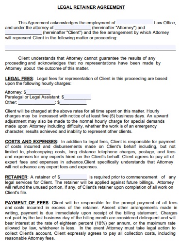 legal retainer agreement template