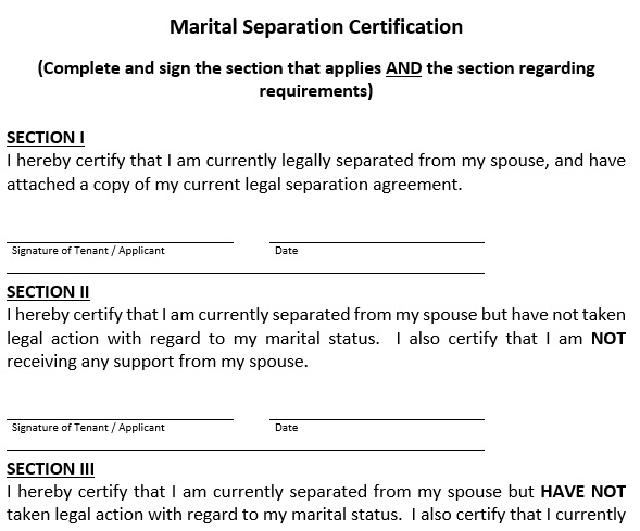 marital separation certificate template