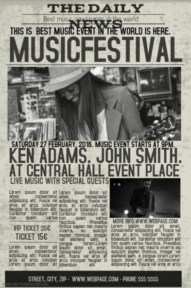 old newspaper concert event flyer template