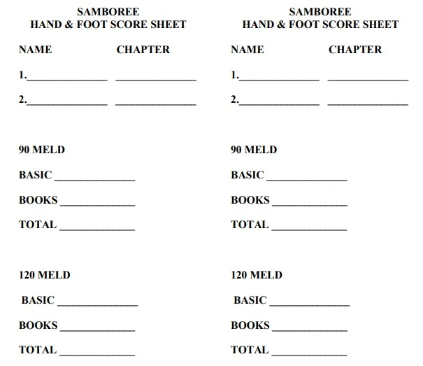 Printable Hand And Foot Score Sheets Word PDF TemplateData