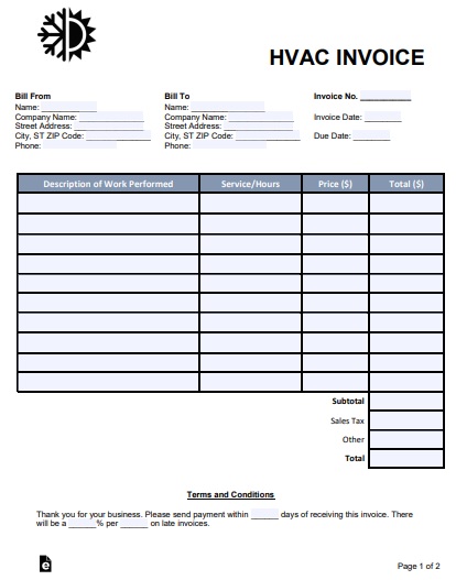 printable hvac invoice template 10