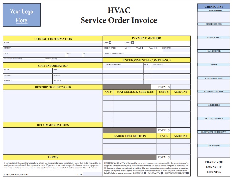 printable hvac invoice template 6