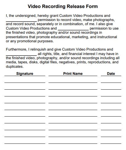 video recording release form