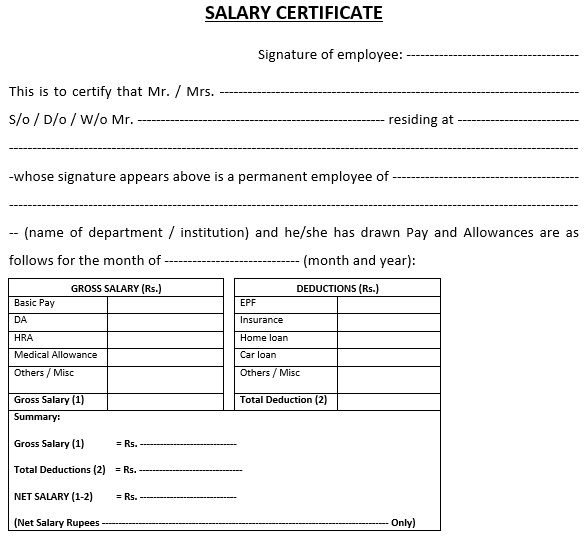 annual employee salary certificate template
