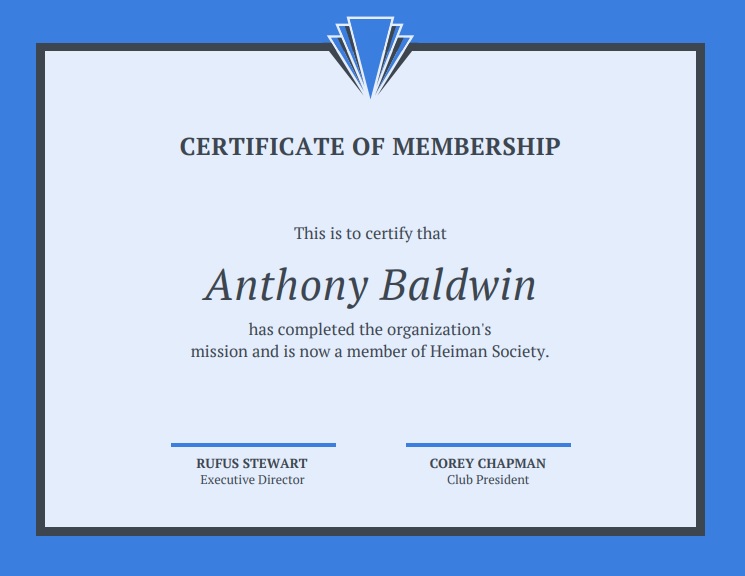 blue line border membership certificate template