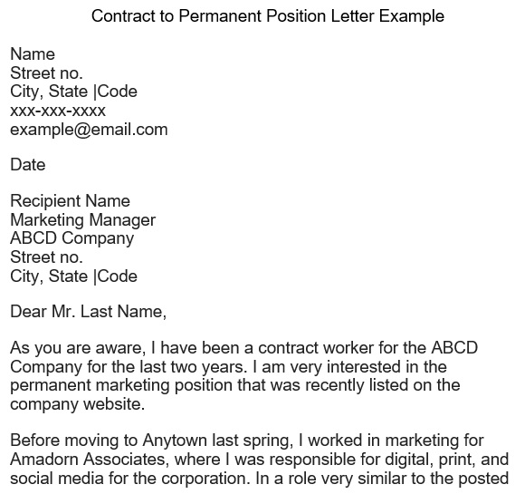 contract to permanent position letter example