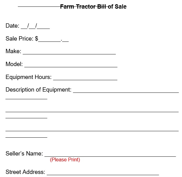 fillable tractor bill of sale form
