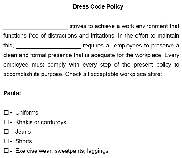 free dress code policy template