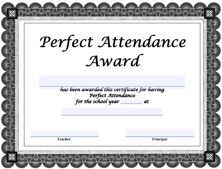 free printable perfect attendance award template