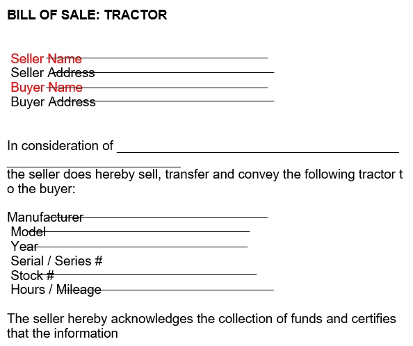 free tractor bill of sale form 1