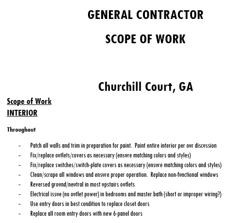 general contractor scope of work template