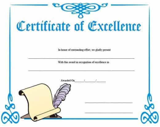 printable certificate of excellence template 2