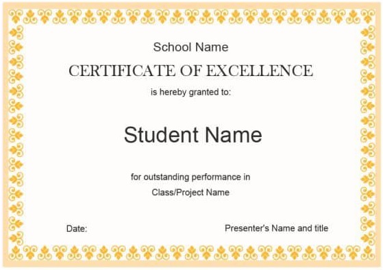 printable certificate of excellence template 3