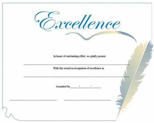 printable certificate of excellence template 7