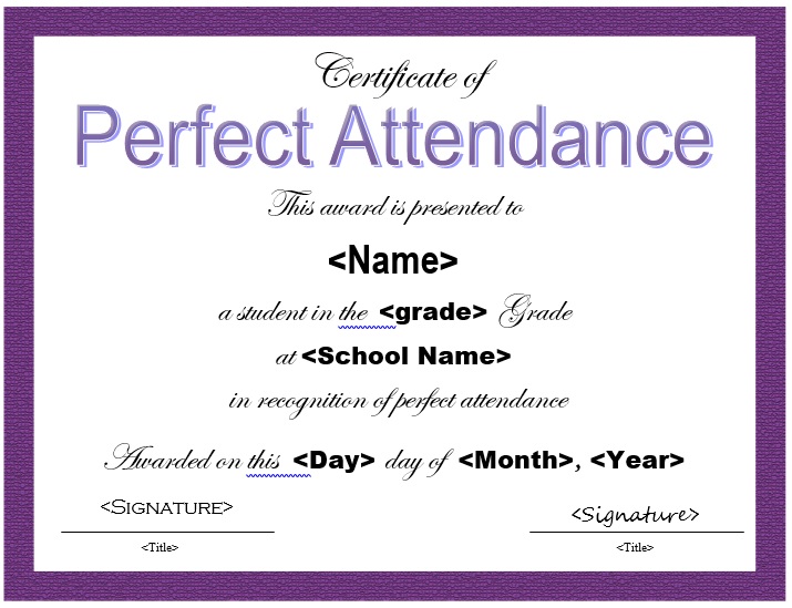 printable perfect attendance award template 2