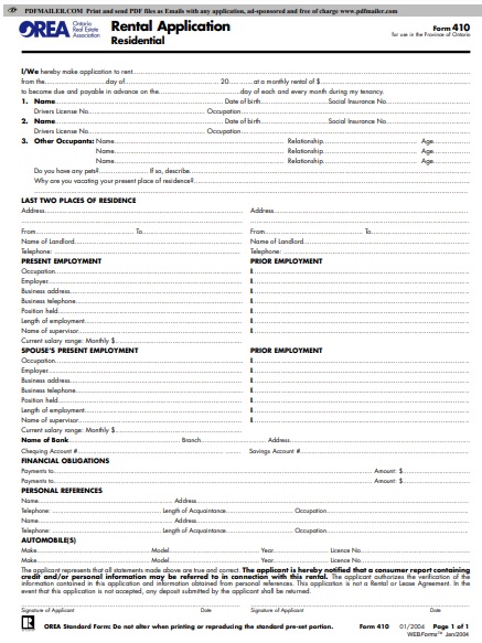 printable rental application form