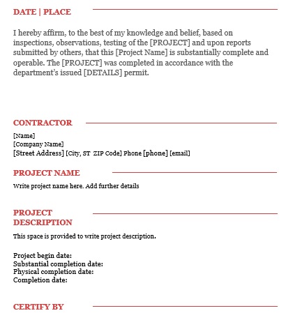 printable work completion certificate template 1