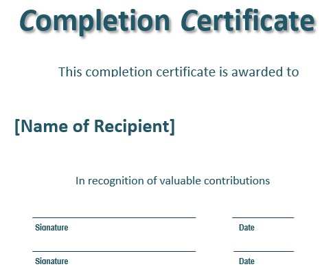 printable work completion certificate template