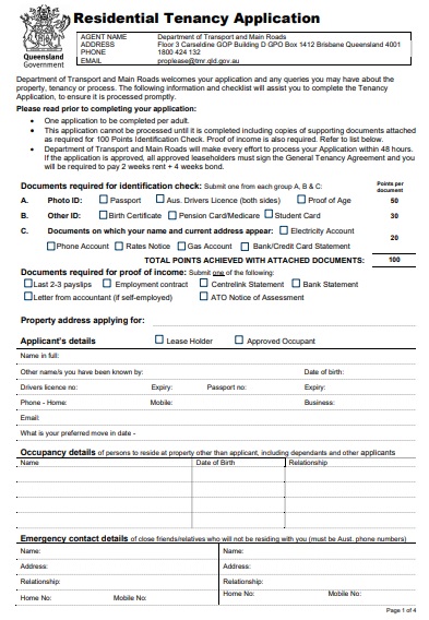 residential tenancy application form