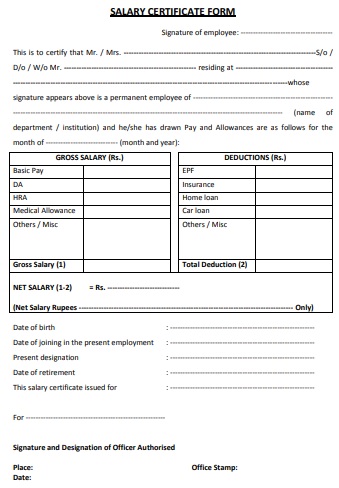 salary certificate form