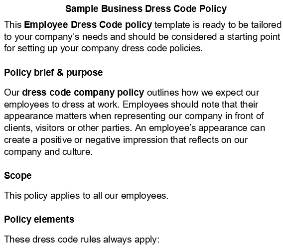 sample business dress code policy