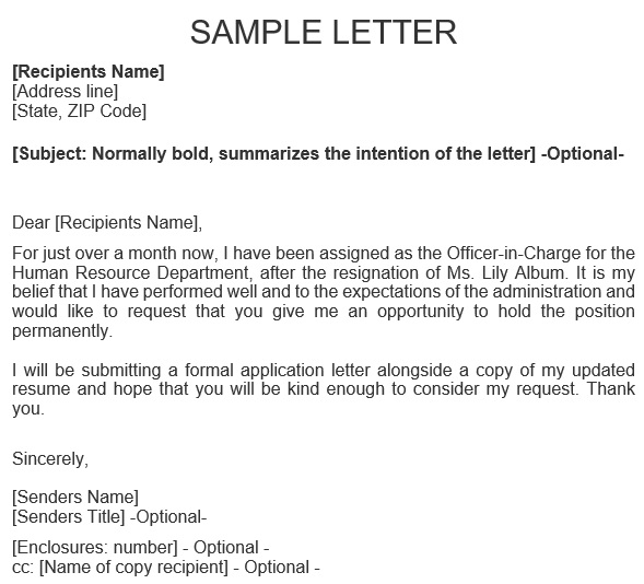 temporary to permanent request letter sample