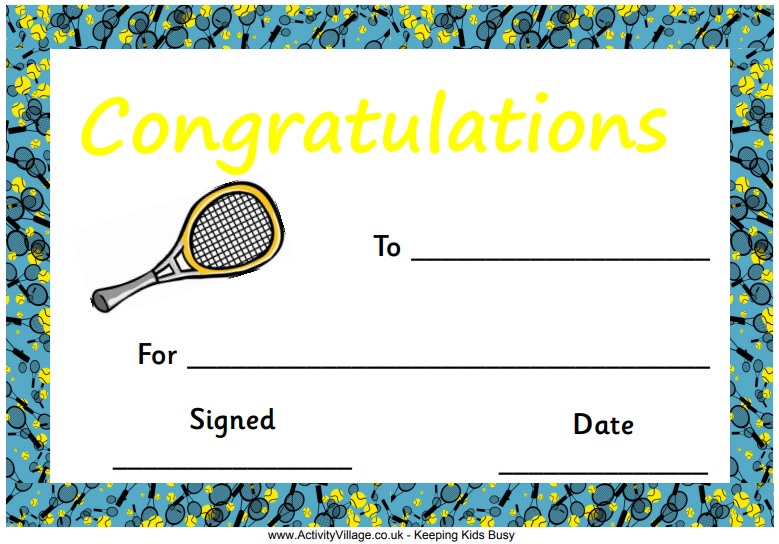 tennis congratulations certificate template