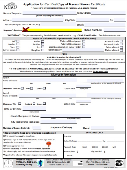 application for certified copy of kansas divorce certificate