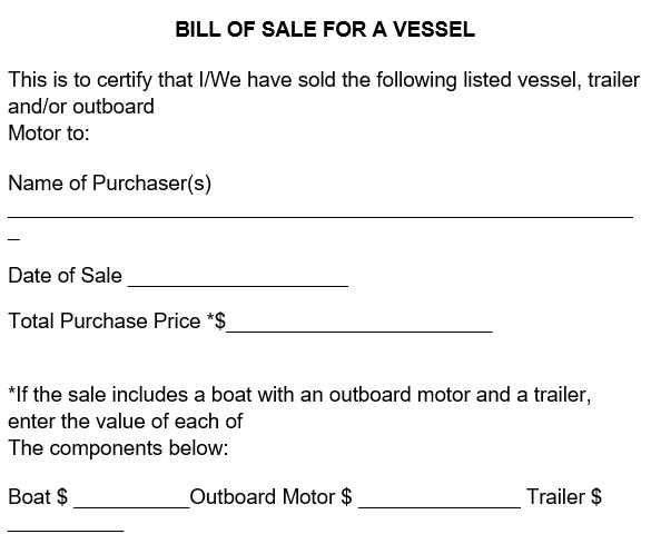 blank boat bill of sale form