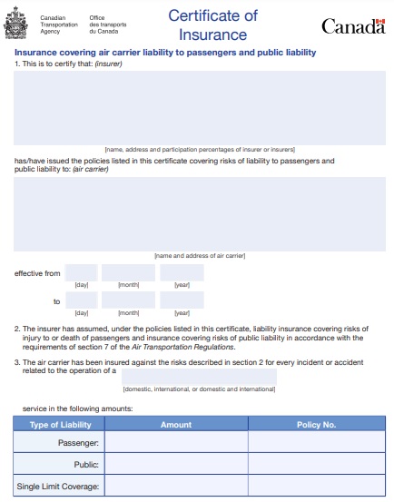 certificate of insurance form template