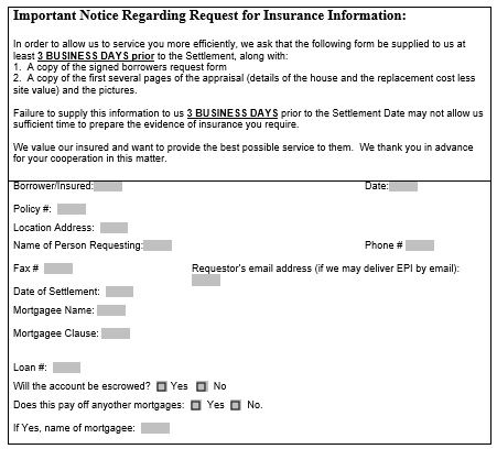 certificate of insurance request form