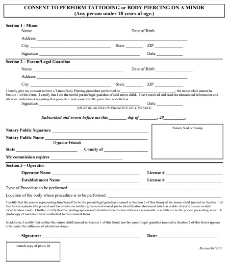 consent form for tattoo on a minor