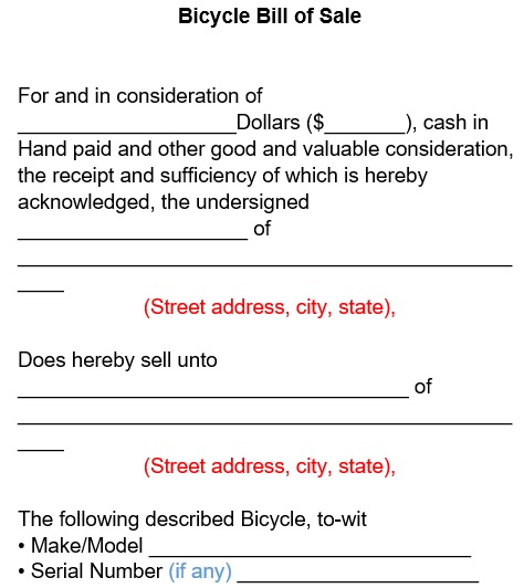 free bicycle bill of sale form 1
